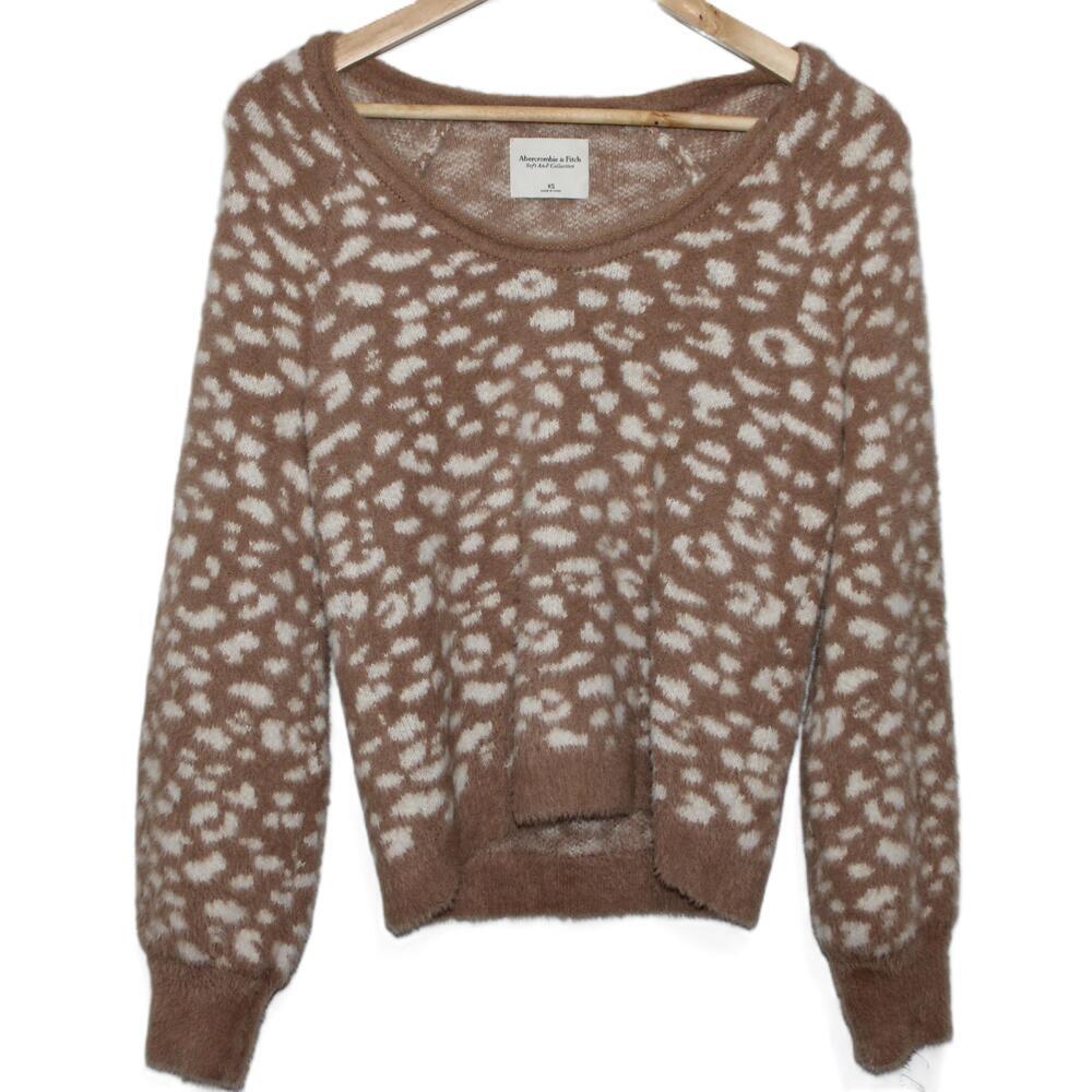 Abercrombie & Fitch Soft AF Brown White Cheetah Print Scoop Neck Sweater Size XS